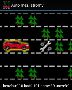 Screenshot aplikace Auto mezi stromy