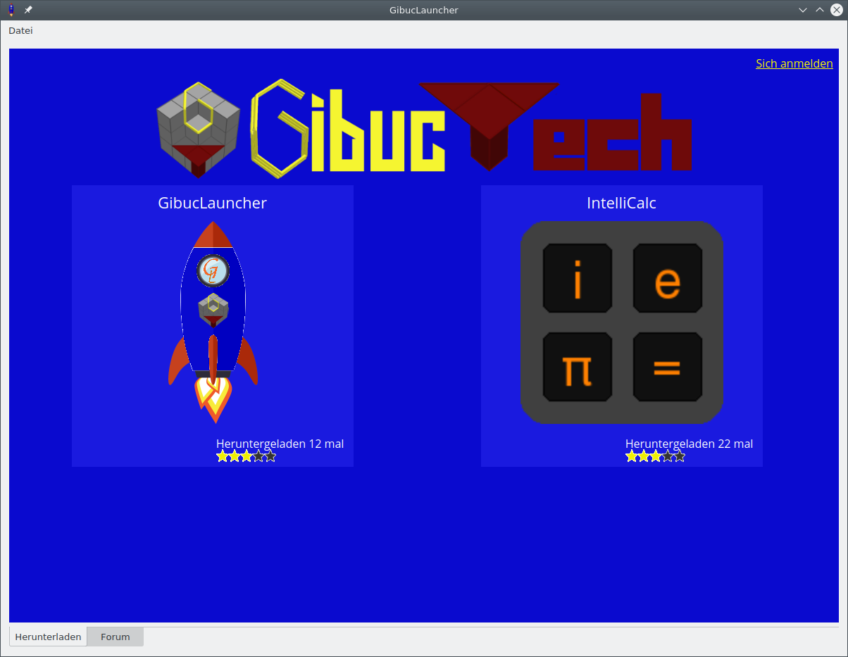 Screenshot von der Applikation GibucLauncher