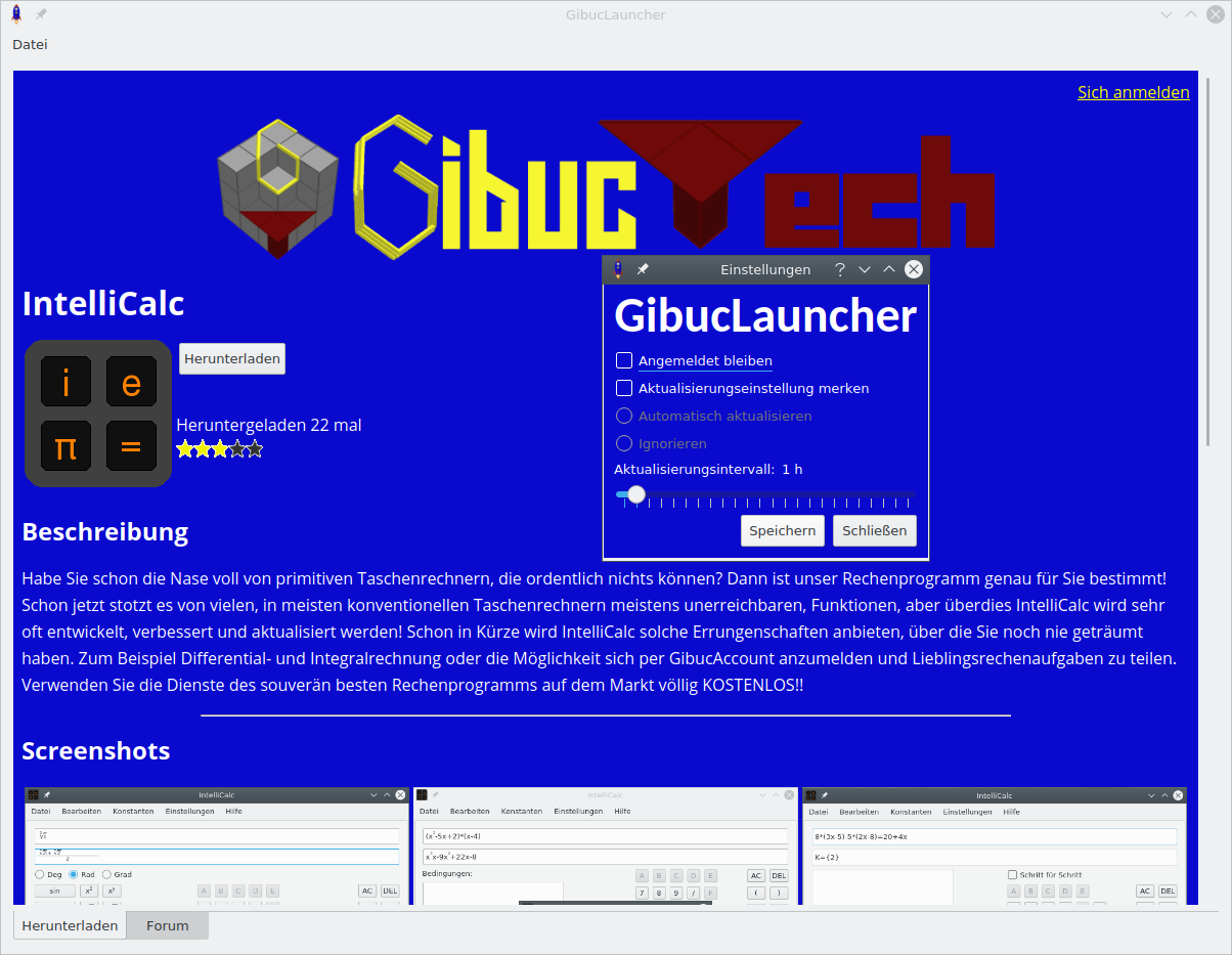Screenshot von der Applikation GibucLauncher
